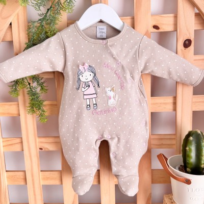 Macacão Trape Zape - menininha bege meu querido gatinho